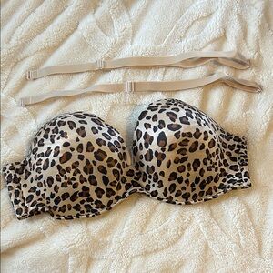 Cacique Leopard Print Strapless Bra with Versatile Straps
